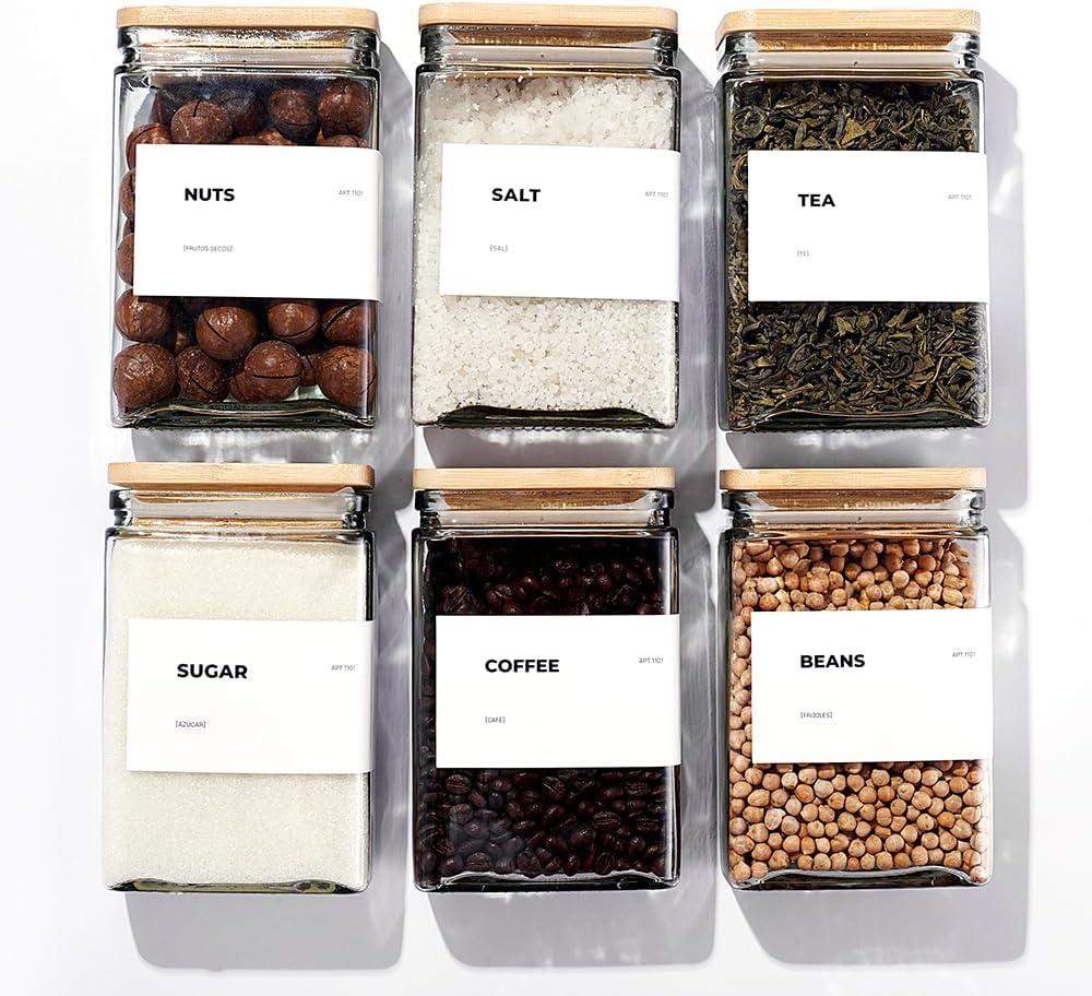 APT 1101 26 oz Glass Storage Jars with Bamboo Lid, set of 6, glass canisters with airtight lids, Clear jars with lids for Cookie, Candy, Tea, Coffee Bean and Rice (White)