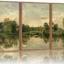 Tinonedraw Vintage Nature Framed Canvas Wall Art Set of 3, French Country Wall Decor, Olive Green Trees Art Paintings, Rustic Landscape Farmhouse Art Prints for Living Room Bedroom Office 24"x36"x3