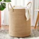 15Dx20H inches Jute Woven Hamper Laundry Basket Wicker Rope Clothes Hamper for Baby Nursery Kids Tall Rattan Blanket Basket in Living Room Bedroom 60L Large Capacity