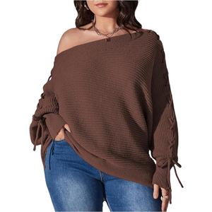 SOLY HUX Plus Size Off The Shoulder Sweaters for Women Lace Up Long Sleeve Knit Pullover Tops, XL Plus