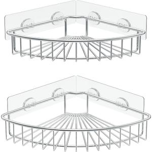 SMARTAKE 2-Pack Corner Shower Caddy, SUS304 Stainless Steel, Wall Mounted Bathroom Shelf with Adhesive, Storage Organizer for Toilet, Dorm and Kitchen (Silver)