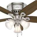 Hunter 42 inch Indoor Ceiling Fan with LED Lights - Ceiling Fan with Pull Chain, For Bedroom, Living Room, or Kitchen, Low Profile Mount, No Remote, 5 Blades - Builder 51092, Brushed Nickel