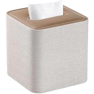 Cretkhp Square Linen Tissue Box Cover with Magnetic Closure, Modern PU Leather Tissue Box Holder for Bathroom Vanity Countertop Night Stands Bedroom Office Desk, Stylish Cube Tissue Holder (Linen)
