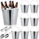 Mumufy 12 Pcs 10l Large Metal Beer Bucket 10.6 x 10.2 x 7.5'' with Ice Shovels and Tongs Galvanized Metal Ice Bucket Tin with Handle for Summer Pool Wedding Party Supplies Wine Champagne Bar