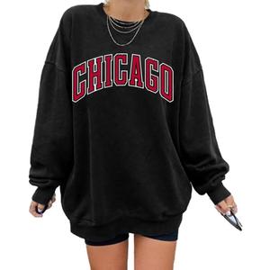 Langwyqu Women's Oversized Sweatshirt Los Angeles California Crewneck Long Sleeve Casual Loose Pullover Tops (Medium, 9# Black)