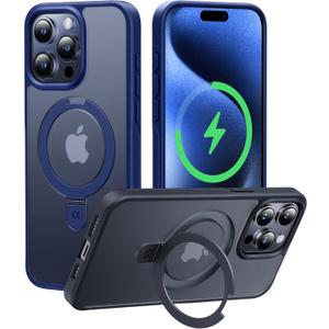 CASEKOO Designed for iPhone 15 Pro Case with Magnetic Invisible Stand [Military Drop Protection] [Compatible with MagSafe] Shockproof Slim Translucent Matte Pro Case 6.1 Inch, Blue