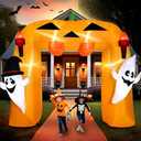 TCFUNDY 9FT Giant Halloween Inflatable Pumpkin Arch with Ghost Outdoor Decoration,Halloween Blow Up Archway with Tombstones and Around Cauldron Built-in LED Lights Yard Decorations Parties