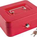 Kyodoled Medium Cash Box with Money Tray,Small Safe Lock Box with Key,Cash Drawer,7.87"x 6.30"x 3.54" Red Medium