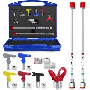 9PCS Airless Paint Sprayer Accessory Set with 5Pcs Reversible Airless Spray Tips,2Pcs Extension Rod, Nozzle Tip Guards and Airless Paint Spray Gun Swivel Joint