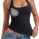 PINKMSTYLE Double Lined Halter Tops for Women Tank Top Built in Bra Padded Backless Going Out Tops Black X-Large