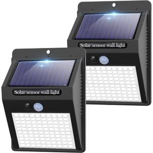 2 Pack Outdoor Solar Motion Lights - 3 Modes/100LED Wireless, IP65 Waterproof Solar Security Lights with Motion Sensor for Front Door, Backyard, Garage, Deck (Cool White)