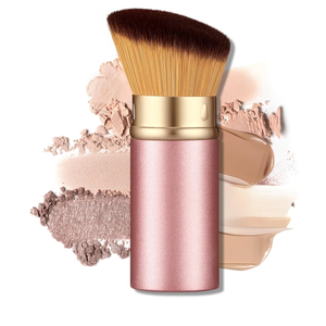 Retractable Kabuki Travel Makeup Brush, All-in-One Face Brush with Protective Cap, Ultra-Soft Dense Bristles for Powder, Blush, Foundation, Flawless On-the-Go Application(Rose Gold)