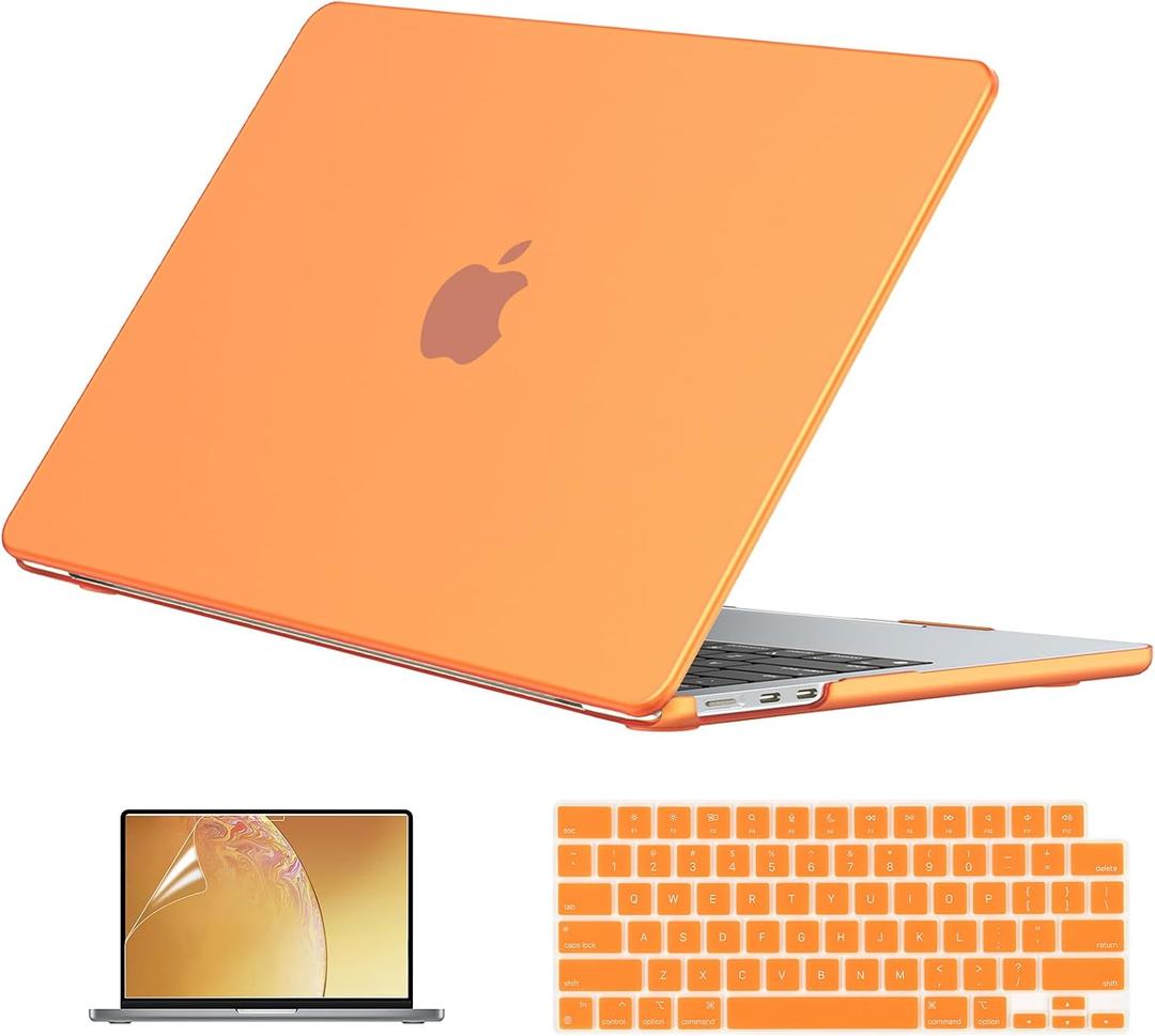 EooCoo Case Compatible with MacBook Air 13 inch M5 2026-2022 Release M4 M3 M2 A3449 A3240 A3113 A2681, Hard Shell&Keyboard Skin Cover&Screen Protector for Mac Air 13.6 inch, Matte Orange