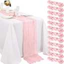 Pink Cheesecloth Table Runner 20 x120 Inch - 10FT Boho Rustic Gauze Cheese Cloth Table Runner for Wedding, Anniversary, Baby Shower, Easter, Spring Home Decor (12pack)