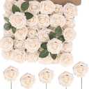 MACTING 60PCS Artificial Rose Flowers Real Touch Fake Flowers with Stem Foam Roses for DIY Weedding Bouquet Table Centerpieces Party Baby Shower Home Mothers Day Decorations,Cream