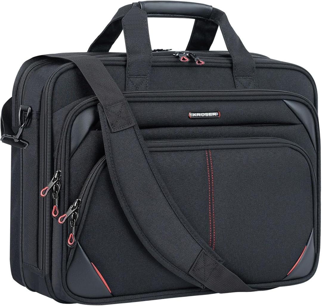KROSER Laptop Bag 15.6 Inch Briefcase Messenger Bag Water Repellent Computer Case Shoulder Bag Durable Tablet Sleeve with RFID Pockets for Business/College/Women/Men - Black/Red
