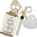 Compatible with Jeep Key Fob Cover with Keychain, Car Key Shell for Women Compatible with Grand Cherokee L Grand Wagoneer L Wagoneer Grand Cherokee L 2021-2023 Protector (5 Buttons-Gold)