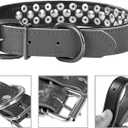Spiked Studded Dog Collar, Genuine Leather Dog Collar, Adjustable Pet Collars for Small or Medium Pet (L, Dark Blue)