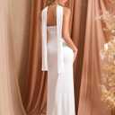 EYNMIN Women's Tube Maxi Dress with Scarf Satin Strapless Elegant Long Formal Wedding Guest Dresses (White, S)