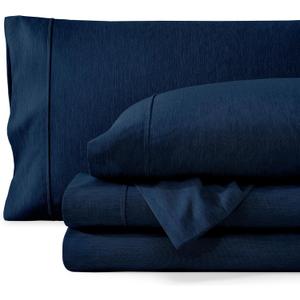 Bare Home Queen Sheet Set - Luxury 1800 Ultra-Soft Microfiber Double Brushed - Deep Pockets - Easy Fit - 4 Piece Set - Bedding Sheets & Pillowcases (Queen, Heathered Dark Blue)