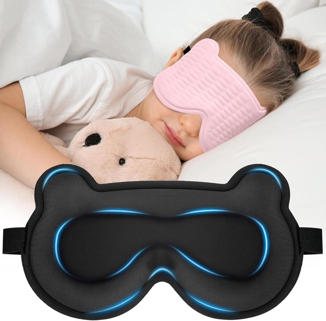 Kids Sleep Mask, 3D Sleeping Eye Mask for Kids with Adjustable Elastic Strap, Bear Shape Eye Cover with Memory Foam, Soft & Light-Blocking, Gift for Boys Girls Teens Age 515 (Light Pink)