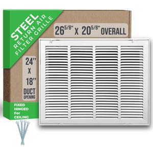 Fits 24x18 Duct Opening | Steel Return Air Filter Grille by Handua [Fixed Hinged] for 1-inch Filters | Vent Cover Grill for Sidewall and Ceiling | White | Outer Dimensions: 26 5/8"W X 20 5/8"H