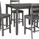 Signature Design by Ashley Bridson 5 Piece Counter Height Dining Room Set, Includes Table & 4 Bar Stools, Gray (Grey)