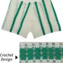 Gihuo Women' s Y2K 2 Piece Knit Outfits Striped Sweater Shorts Set Color Block Long Sleeve Button Up Shirts Shorts (S, Green)