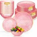 Havawish 90 Pcs Clear Plastic Plates and Bowls Set for 30 Guests Hammered Clear Disposable with Gold Rim Heavy-duty Include 60 Plastic Plates, 30 Bowls for Wedding Birthday Party (Pink)