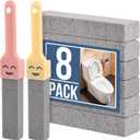 Navona 8 Pack Pumice Stone Scouring Sticks with 2 Universal Handles, Grey Pumice Stone Cleaner for Cleaning Toilets, Bathrooms, Kitchens, Spas and Pools