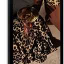 Framed Woman with Wine Glass Wall Art Leopard Fashion Canvas Print 16x24in
