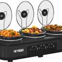 Triple Slow Cooker, 31.5 QT Buffet Servers and Warmers, 3 Pots Buffet Slow Cooker Adjustable Temp Lid Rests Stainless Steel Black, 4.5 Quarts