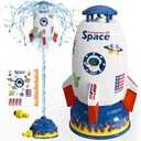 Skirfy Sprinkler Rocket Launcher Outdoor Water Toys for Kids, Rocket Design Water Powered Liftoff 9-16ft & Spin, Summer Garden Lawn Toys & Birthday Gift for Girls Boys Age 3-12 Year Old White
