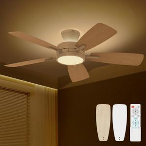 TALOYA 46 inch Ceiling Fans with Lights and Remote, Night Light, Whit
