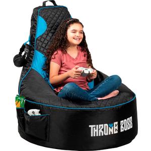 Throne Boss Gaming Bean Bag Chair for Kids with High Back  Floor Gaming Chair, Easy to Clean Oxford 420D Fabric, Large Side Pockets, Headphone Hanger  Cover ONLY Add 200 Liters Beans (Blue) (Child) Throne Boss Gaming Bean Bag Chair for Kids with High Back  Floor Gaming Chair, Easy to Clean Oxford 420D Fabric, Large Side Pockets, Headphone Hanger  Cover ONLY Add 200 Liters Beans (Blue) (Child)