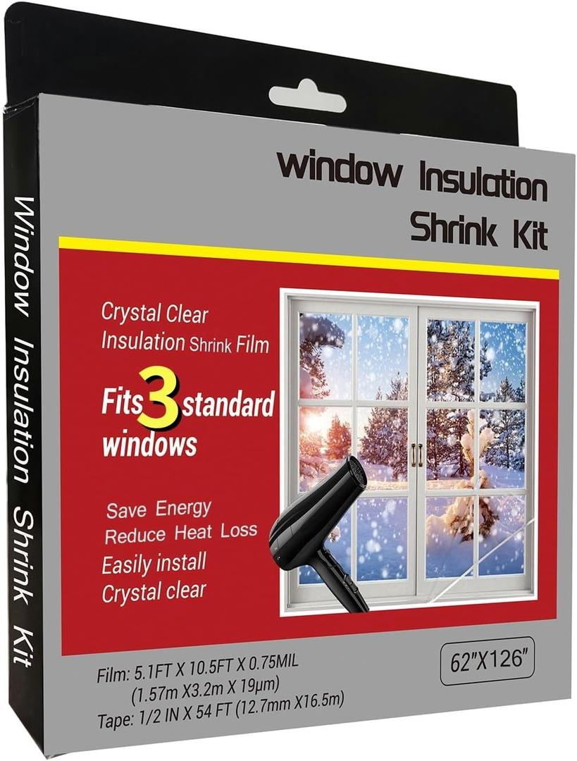 Insulating Film Window Kit to Keep Cold Out Window Shrink Film Insulator Kit (3 Windows)