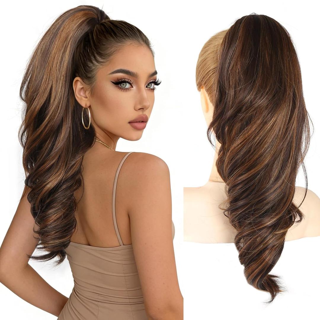 Clip On Ponytails Claw Clip Hair Extensions Ponytail Extension, 18" Pony Tail Hair Pieces for Women 2-In-1 Drawstring & Claw Clip Ponytail for Creating High, Low, or Side Ponytails
