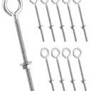 QWORK Eye Bolts, 10 Pack 1/4" x 4" Stainless Steel Long Threaded Eyebolts with Nuts, for Hanging or Securing Cables