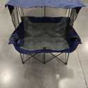 Teenyyou Double Camping Chair with Canopy Shade 660lbs Heavy Duty Beach Chair, Portable Folding 2 Person Camping Loveseat with Cup Holder and Storage Bag for Lawn Beach Outdoor Sport(Blue and Grey)