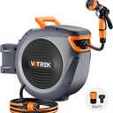Retractable Garden Hose Reel Outside [1/2 inch 100 FT], VOTREK Automatic Rewind Wall Mounted Hose Reel [Heavy Duty] with Any Length Lock, 180 Swivel Bracket, 9 Modes Nozzle for Watering Cleaning