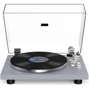 Turntable Record Player Wireless Output Carbon Fiber Tonearm Vinyl Player Aluminium Platter Belt-Drive LP Turn Tables 33 1/3&45 RPM Phono Level Audio RCA Line Output AT-3600L MM Cartridge Grey