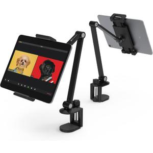 iPad Desk Mount, Adjustable Tablet Holder Clamp, 360 degree Rotation, Sturdy Aluminum Tablet Arm Mount for 4.7"-13" iPad Pro/Air/Mini, iPhone, Galaxy Tab, for Kitchen, Work, Video Call(Black)