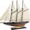 SAILINGSTORY Wooden Sailboat Model Ship Sailboat Decor 24" Schooner Atlantic 1:60 Scale Replica Blue and Walnut Antique Finish