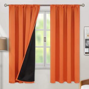 BGment Burnt Orange 100% Blackout Curtains for Bedroom, Fall Full Room Darkening Noise Reducing Living Room Curtains 72 Inch Length, Thermal Insulated Rod Pocket Window Drapes 2 Panels, 42 Inch Wide