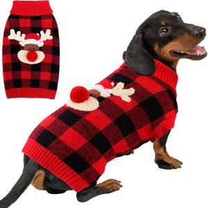 Dog Christmas Sweater Cute Dog Christmas Outfit with 3D Reindeer Pattern Soft Warm Turtleneck Knitted Pet Clothes Cold Weather Puppy Clothes for Small Medium Large Dogs Cats