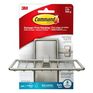 Command Soap Dish for Shower, Damage Free Hanging Bathroom, No Tools Bar Soap Holder, 1 Satin Nickel Soap Dish and 2 Water-Resistant Command Strips