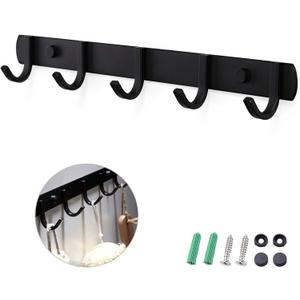 Ihomepark Coat Hooks Wall Mounted, Heavy Duty Metal 5 Coat Hanger Rack for Coat Hat Towel Purse Robes Keys Mudroom Bathroom Entryway (1 Pack, Black)