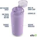 Ello Cooper 18oz Kids Stainless Steel Water Bottle with Straw and Carry Handle, Double Walled and Vacuum Insulated Metal, Leak Proof Locking Lid with Soft Silicone Spout, Reusable, BPA Free, Lilac