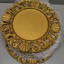 12 Pcs Vintage Gold Charger Plates Bulk 13 Inch Embossed Rim Plastic Round Decorative Plates Charger for Dinner Wedding Party Event Table Setting Decoration (Hollowed out Shell)