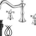 gotonovo Bathroom Faucet 3 Hole 8 Inch Widespread Bathroom Sink Faucet 2 Cross Handles Vintage Lavatory Vanity Mixer Tap with Pop Up Drain, HOT Cold Label, Polish Chrome